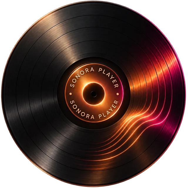 Disco de vinilo de Sonora con reflejos cobre y magenta